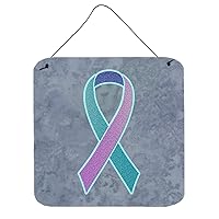 Caroline's Treasures AN1217DS66 Teal, Pink and Blue Ribbon for Thyroid Cancer Awareness Wall or Door Hanging Prints Aluminum Metal Sign Kitchen Wall Bar Bathroom Plaque Home Decor, 6x6, Multicolor