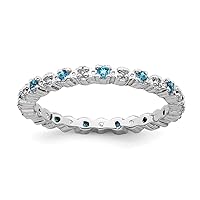 925 Sterling Silver Polished Prong set Blue Topaz and Diamond Ring Jewelry Gifts for Women - Ring Size Options: 10 5 6 7 8 9