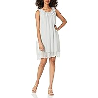 M Made in Italy Women's Pleat Front Scoop Neck Overlay Sleeveless Dress