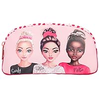 Depesche TOPModel Beauty Girl 11532 Cosmetic Bag in Pink with Model Print on The Front and Red Heart Pattern on The Back Approx. 22 x 12 x 4 cm