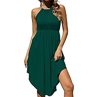 Summer Sleeveless Irregular Hem Cami Dresses Women Square Neck Tie Back A-Line Dress Flowy Beach Dress with Pockets