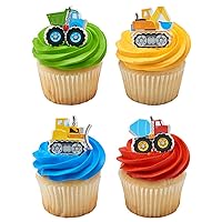 Tractor Cupcake Rings, Fun Construction-Themed Cake Toppers for Kids' Birthdays and School Parties, Party Supplies for Boys Themed Birthday (12-Pack)