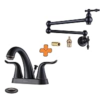 WOWOW Bathroom Faucet 4 inch Centerset Oiled Rubbed Bronze and Pot Filler Faucet Wall Mount Brass Faucets Kitchen Double Handle