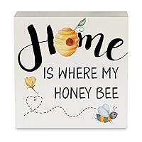 Country Hive Wood Box Sign Rustic Home is Where My Honey Hive Wooden Box Sign Decorative Spring Sign Block Plaque for Home Desk Table Shelf Decor 5