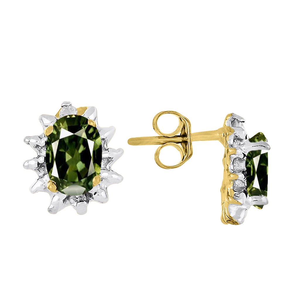 Diamond & Green Sapphire Earrings Sterling Silver or 14K Yellow Gold Plated Silver