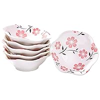 Japanese Ceramic Soy Sauce Dish Set of 6, Dipping Sauce Bowls for Sushi,Sauce,Snack and Soy,White Cherry Blossoms (HY)