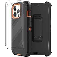 for iPhone 13 Pro Max Case with Belt Clip Holster, 2X Screen Protector, Heavy Duty Military Grade Full Body Shockproof Drop-Proof Rugged Protective Cover for iPhone 13 Pro Max (Orange)