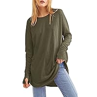 Women's Tops Spring Tee Shirt for Womens Classic Long Sleeve Work Plus Size Tee Shirts Fit Plain Cool Crewneck Tops for Women Army Green Long Sleeve Shirts Women Blouse XX-Large