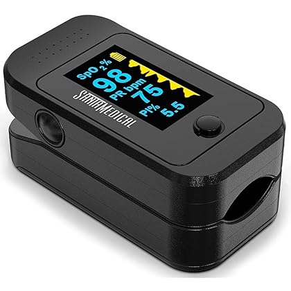 Santamedical Dual Color OLED Pulse Oximeter Fingertip, Blood Oxygen Saturation Monitor (SpO2) with Case, Batteries and Lanyard