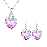 PLATO H Jewelry Set 3 Heart Necklace Earrings Crystals for Women Girl Pendant with Gift Box Dainty Jewelry Gift for Mother's Day