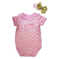 Petitebella Princess Gold Polka Dots Pink Romper for Baby Nb-18m
