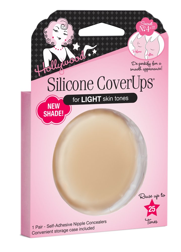 Hollywood Fashion Secrets Silicone Coverups, Hypoallergenic, Reusable, Washable, Gentle on Skin, Ultra Thin, Self Adhesive, Light Shade, 1 Pack