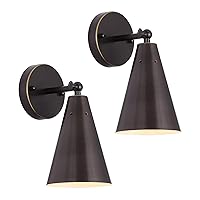Oil Rubbed Bronze Farmhouse Wall Sconces Set of Two, Rustic Adjustable Interior Sconce Light Fixture Hardwired with Metal Shade,Indoor Industrial Lamp for Hallway,Bedroom,Living Room,ETL Listed