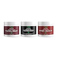 Skincare Ultimate Bundle with Caviar Face Mask, Guava and Avocado Oil Body Scrub and Moisturizing Facial Mask of 4oz each