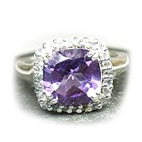 Genuine Amethyst Square Cut & CZ Stone 925 Sterling Silver Ring Size 4,5,6,7,8,9,10,11,12
