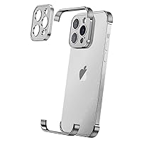 Losin Compatible with iPhone 15 Pro Max Case with Camera Lens Protector, Aluminum Metal Frameless, Borderless Design, Slim Thin & Lightweight, Shockproof Bumper Cover, for Women Men (Natural Titanium)