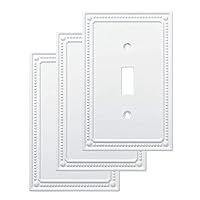 Franklin Brass Classic Beaded Wall Plate, Pure White Single Decorator Switch Cover, 3-Pack, W35058V-PW-C