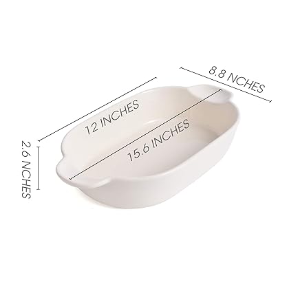 LYOU Stoneware Oval Baking Dish, Bakeware Set Ceramic Baking Pan Lasagna Pans for Cooking, Kitchen, Cake Dinner, Banquet and Daily Use - 12 x 8.8 Inches(IVORY)