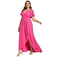 Ever-Pretty Women's Glitter A-line High Low Ruffles Plus Size Formal Dresses with Sleeves 1738-DAPH