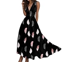 Summer Dresses for Women 2024 Sleeveless V Neck Sundress Casual Loose Boho Maxi Dress Flowy Beach A Line Midi Dress