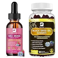 3000mg Sea Moss Liquid Drops + Black Seed Oil & Sea Moss Gummies with Black Seed Oil, Ashwagandha Extract, Elderberry, Turmeric, Vitamin C Vitamin D3