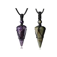 XIANNVXI Healing Crystal Stone Pointed Necklace Adjustable Black Rope Natural Gemstone Pendant Necklaces Jewelry for Men Women