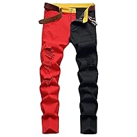 Men's Slim Fit Patchwork Jeans Skinny Hip Hop Stretch Denim Pants Classic Straight Leg Distressed Jean Trousers