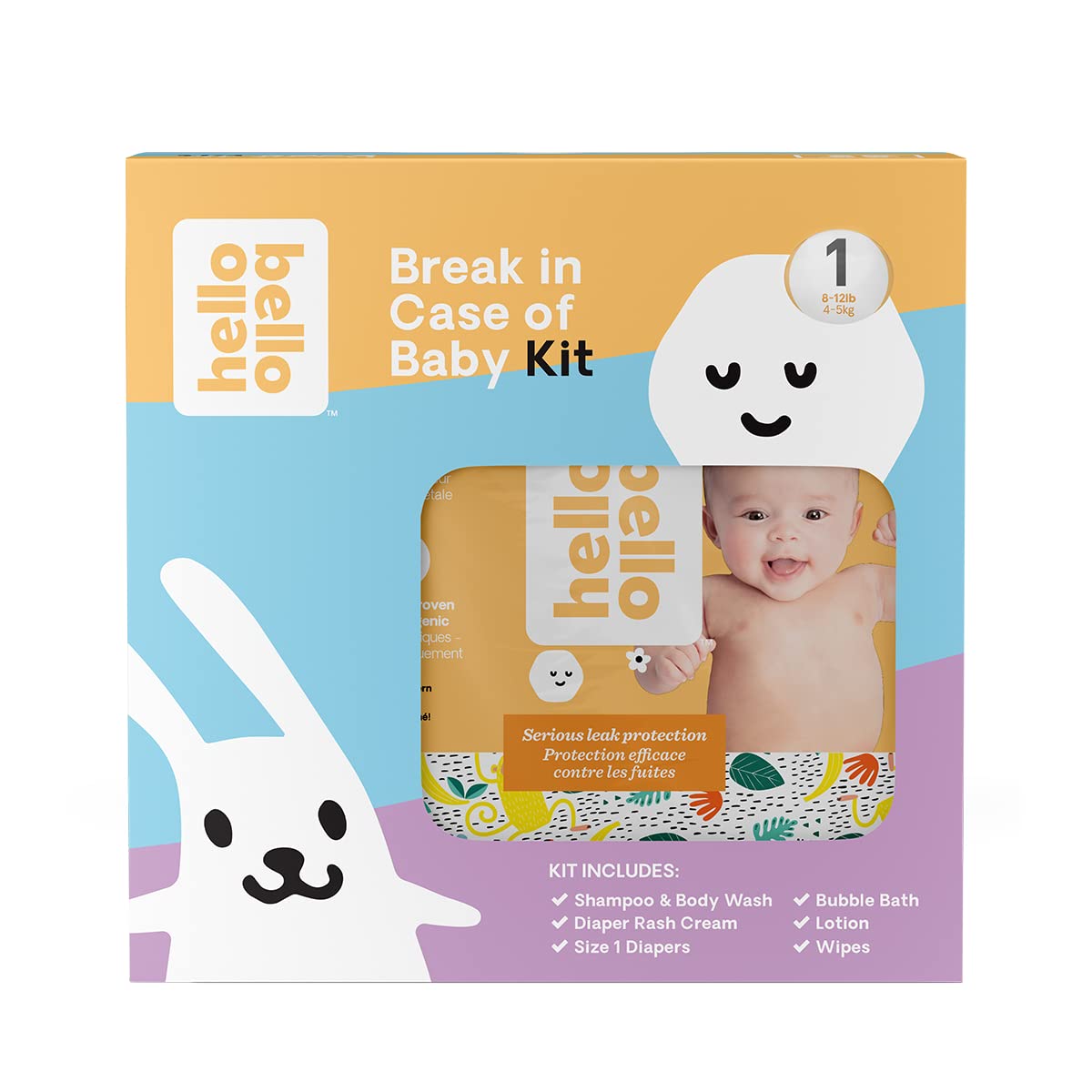 Hello Bello Break in Case of Baby Kit Gift Set with Shampoo & Body Wash, Bubble Bath, Lotion, Diaper Cream & Size 1 Diapers | Hypoallergenic, Vegan and Cruelty Free for Babies and Kids
