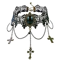 Generic Lace Choker, Gothic Collar Necklace with Cross Pendant Tassel, Steampunk Neck Chain, Victorian Lolita Choker Halloween Vampire Jewelry for Woman Girls, 37x14cm