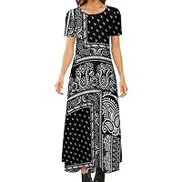 Paisley Bandanas Print Dresses Women Short Sleeve Dress Casual A Line Summer Short Dress