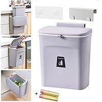 Kitchen Trash Can Include Inner Bucket,for Under Sink or Cabinet Door, 2.4 Gallon Hanging Compost Bin Garbage Can for Cupboard/Bathroom/Office/Camping, Wall Mounted Indoor, Gray