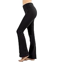 Zenana Women's Plus Size Stretch Cotton Fold Over Waist Flare Leg Yoga Pants