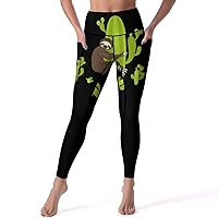 Cactus Sloth Casual Yoga Pants with Pockets High Waist Lounge Workout Leggings for Women
