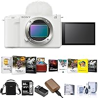 Sony ZV-E1 Full Frame Mirrorless Vlog Camera, White - Bundle with Shoulder Bag, 64GB SD Card, Extra Battery, Charger, Cleaning Kit, Corel Mac Software Kit, Corel PC Software Kit, Screen Protector