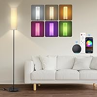 Floor Lamps for Living Room Smart LED Modern Tall Light Standing Lamp Compatible with Alexa & Google Home, Corner Lamp with Linen Lampshade for Bedroom Remote & WiFi APP Control Stepless Dimmable