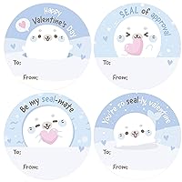 Arctic Seal Pup Valentine Gift Tag Stickers - Valentine's Day Tag Stickers for Kids - Cute Animal Stickers - to from Valentines Labels - 40 Count (Seal)