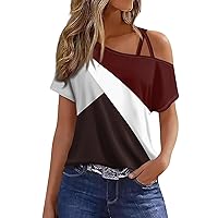 Womens Tops Dressy Casual,Sexy Tops for Women Off The Shoulder Criss Cross Geometry Print Blouse Summer Sexy Holiday Tops Womens Short Sleeved V Neck Tops