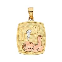 14K Tri Color Gold Religious Baptism Pendant - Crucifix Charm Polish Finish - Handmade Spiritual Symbol - Gold Stamped Fine Jewelry - Great Gift for Men Women Girls Boy for Occasions, 18 x 15 mm, 1.8 gms