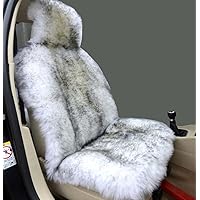 Winter Warm Authentic Australia Sheepskin Car Seat Cover Luxury Long Wool Front Seat Cover Fits Most Car, Truck, SUV, or Van (Grey Tips)