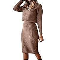 Clearance Fashion Turtleneck Sweater Dress for Women Elegant Ribbed Knit Midi Jumper Dress Solid Stretchable Pullover Knitted Dresses Suéteres De Túnica De Mujer Brown