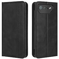 Asus ROG Phone 7 Case, Retro PU Leather Magnetic Full Body Shockproof Stand Flip Wallet Case Cover with Card Holder for Asus ROG Phone 7 5G Phone Case (Black)