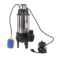 1.6HP Sewage Pump 110V,1.1KW,105.67gpm Effluent Pump, Automatic Tethered Float Switch,Stainless Steel Sump Pump for Sump Basin, Basement, Residential Sewage with 23ft Cable,2'' NPT Discharge
