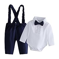 YiZYiF Baby Boys Tuxedo Suits Toddler Long Sleeve Dress Shirt Suspender Pants Set Gentleman Outfits