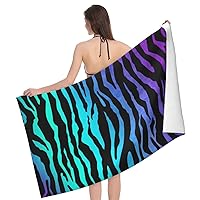 Purple Blue Green Camouflage Zebra Stripes Print Beach Towel 32x52in Microfiber Sandproof Pool Towel for Wedding Quick Dry Towel Gifts