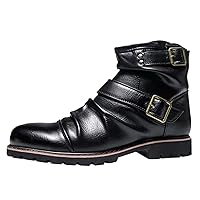 Mens Dress Oxford Shoes Lace Up Formal Shoes Mens Shoes High Top Leather Boots Vintage Belt Buckle Pleated Side Zipper Short Boots Leather Shoes