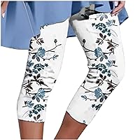Sunflower Print Trendy Tapered Calf Pants for Women Summer Casual Slim Fit Elastic Waist Beach Capri Legging Pants