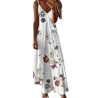 Summer Dresses for Women 2024 Casual Floral Spaghetti Strap Sundresses V Neck Sexy Elegant Boho Holiday Beach Long Maxi Dress
