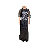 JS Collections Womens Sheer Embroidered Evening Dress