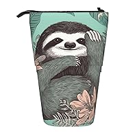 Animal Sloth Mint Green Print Pencil Case Pop Up Pencil Pouch Stand Up Pencil Bag Telescopic Pencil Holder Organizer Small Makeup Bag With Zipper