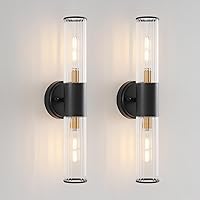 Wall Sconces Set of Two Black and Brass Gold Wall Lamp with Stripped Glass Sconces Wall Lighting Wall Light Fixtures Sconces Wall Decor Set of 2 Wall Scones, Wall Lights Set of 2 Wall Sconces